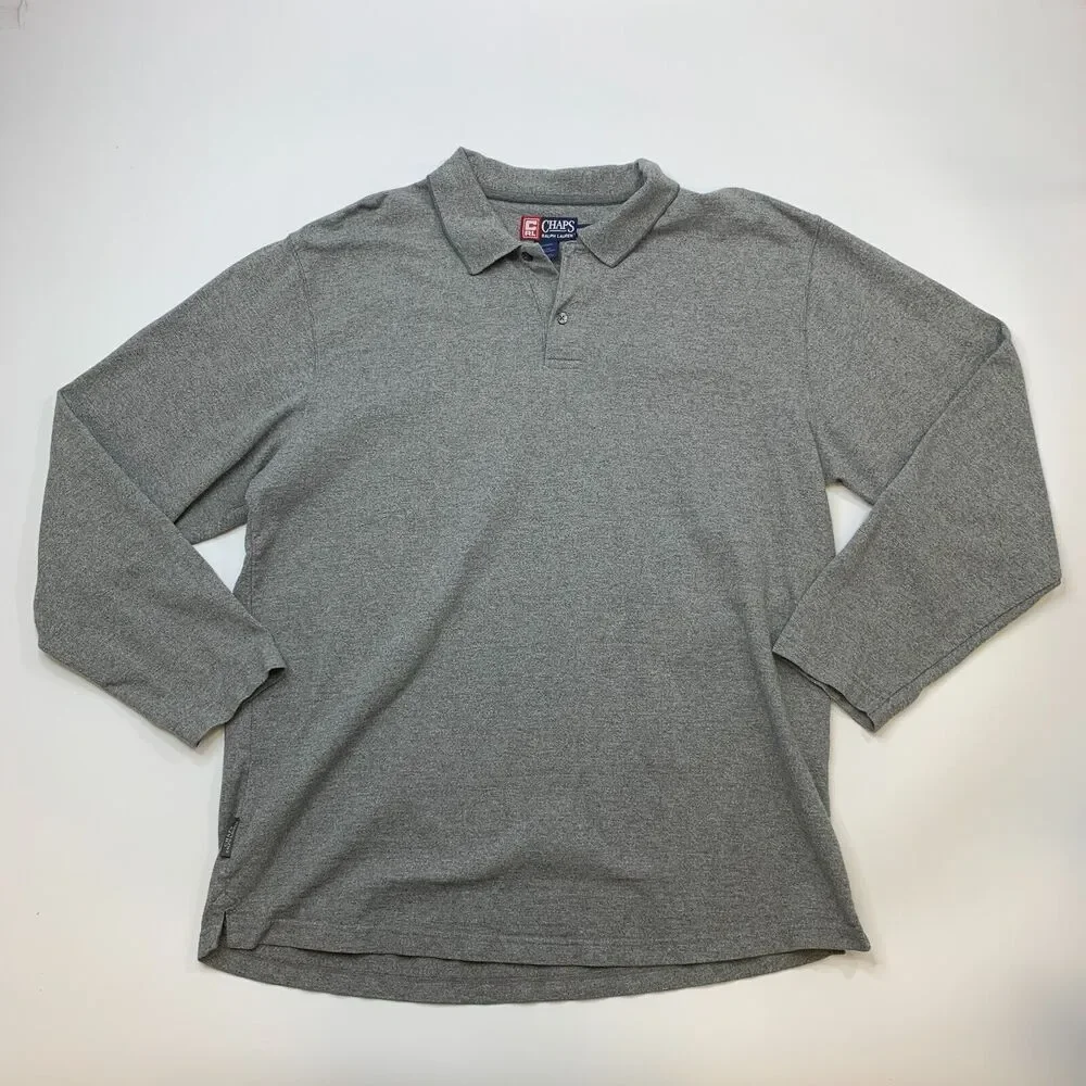 Vintage Ralph Lauren Chaps Polo Shirt Mens XXL 2XL Gray Long Sleeve Cotton